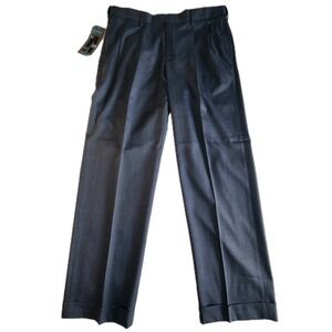 SAVANE Stretch Crosshatch Pants Mens 34x30 Gray Performance Pleated Cuffed‎ NEW